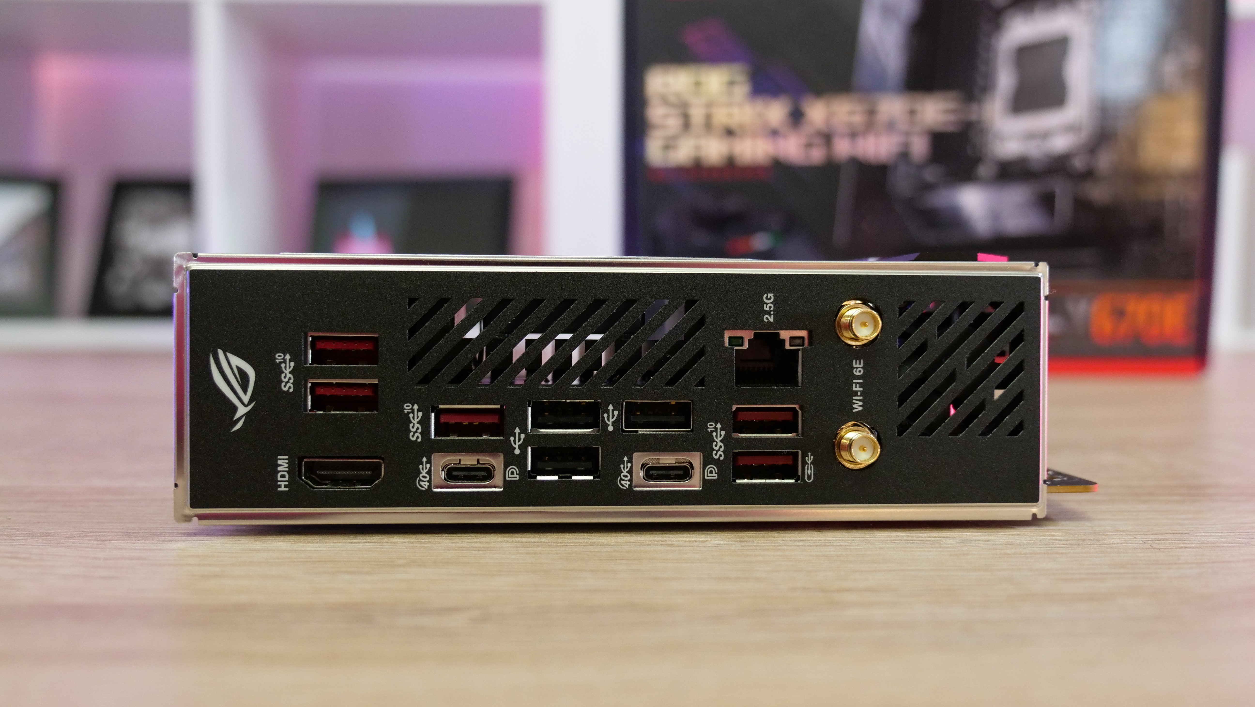 ASUS ROG Strix X670E-I Gaming WiFi connections rear.JPG